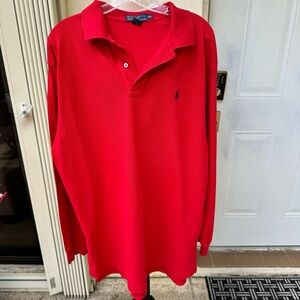 POLO By R. LAUREN. Red, Long Sleeve Polo Shirt. Size XL. 100% Cotton.